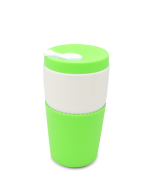 DOUBLE WALL MUG - 250ml Ceramic Travel Cup with Silicone Lid and Grip