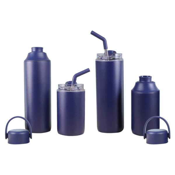 FLASKEE SET – Premium Powder-Coated Double-Wall Stainless Steel Cups (600ml & 300ml) with Interchangeable Lids & Adjustable Straw - Image 4