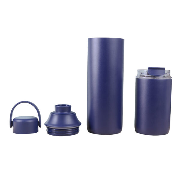 FLASKEE SET – Premium Powder-Coated Double-Wall Stainless Steel Cups (600ml & 300ml) with Interchangeable Lids & Adjustable Straw - Image 2