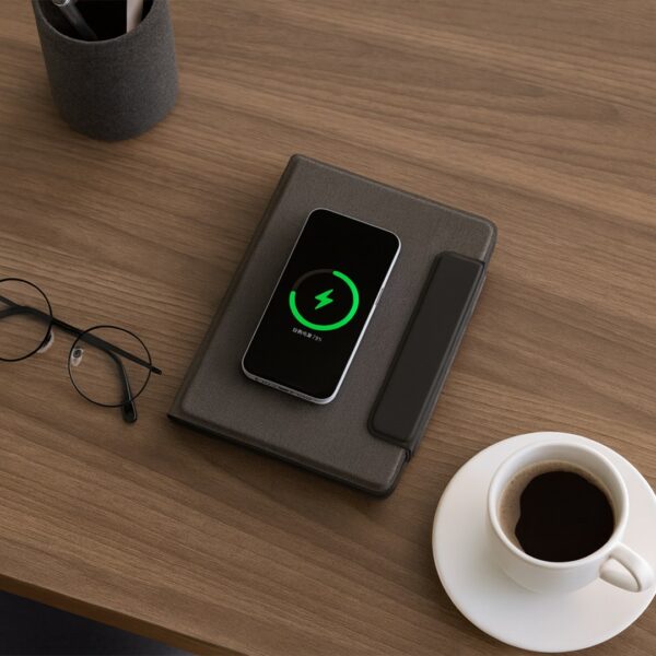 FLAPNOTE POWER – Elegant PU Notebook with 64 Sheets & Built-In 5000mAh Wireless Charging Power Bank for On-the-Go Productivity - Image 2