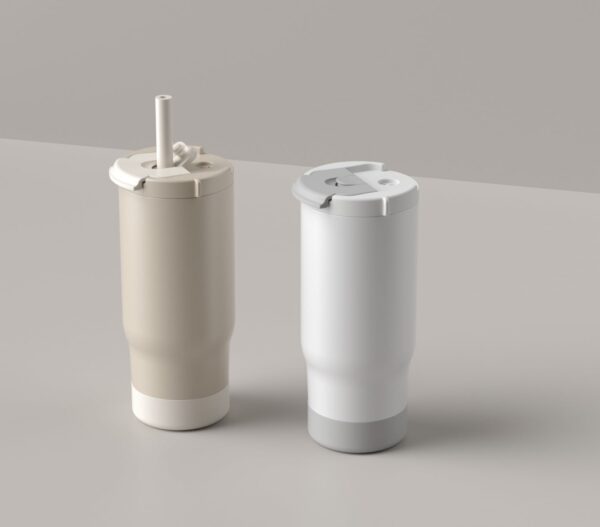SIPORA | 600ml Steel Straw Coffee Mug with Non-Slip Grip - Image 10